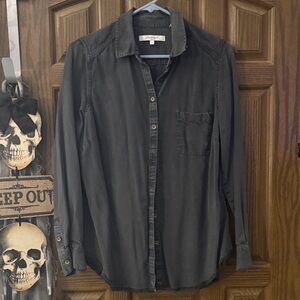 Foxcroft Women’s Haven Long Sleeve Tencel Blouse W/Fringe Hemline